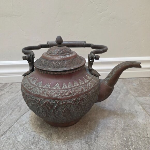 Antique Middle Eastern Persian Qajar Handmade Tin Cooper Kettle Coffee Tea Pot - Picture 5 of 11